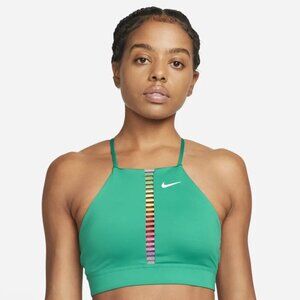 Nike Indy Rainbow Ladder Light-Support Padded High-Neck Sports Bra in Green, S